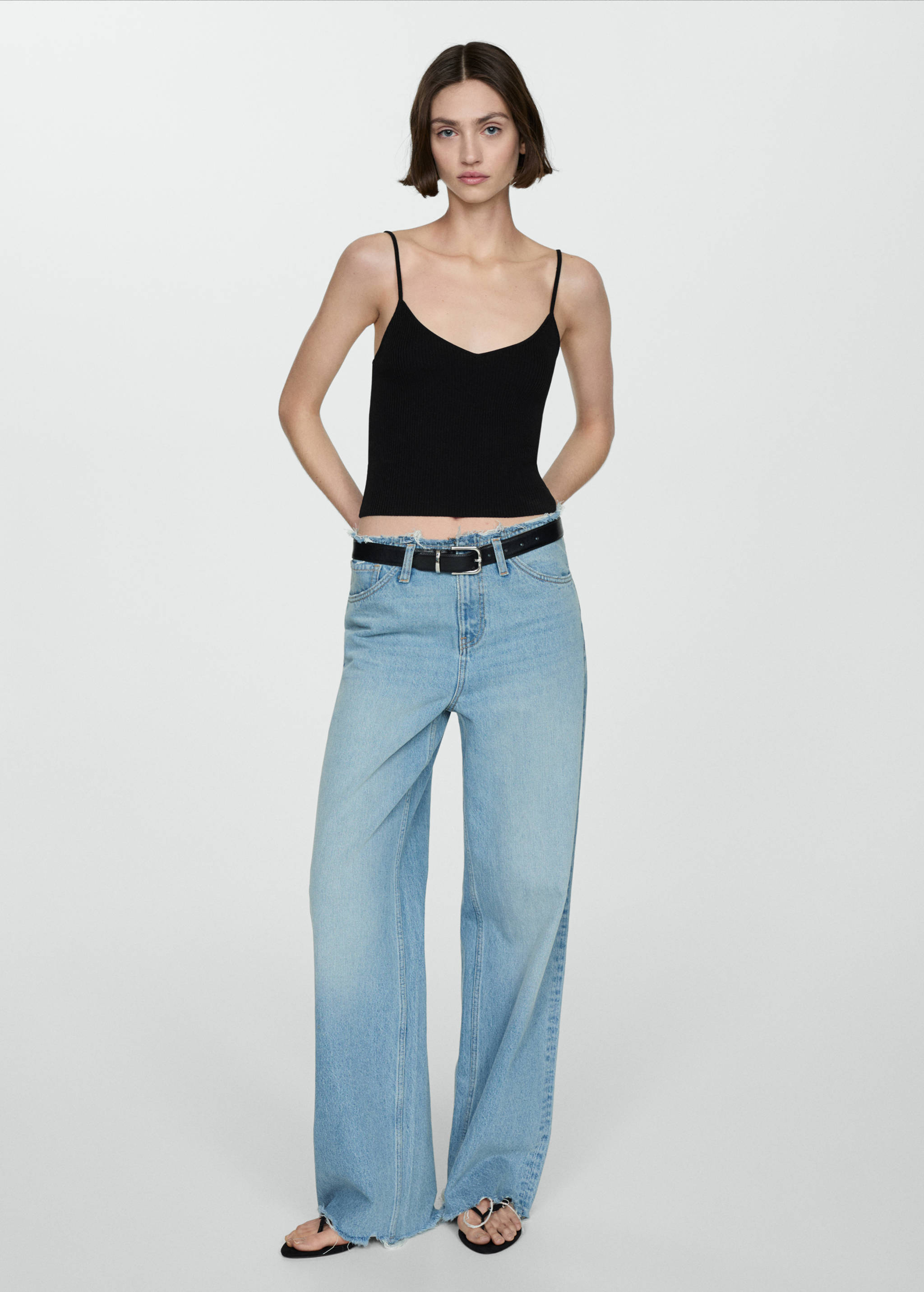 Top maille côtelée bretelles fines - Plan général