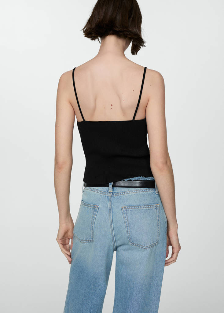 Ribbed top with thin straps — Black