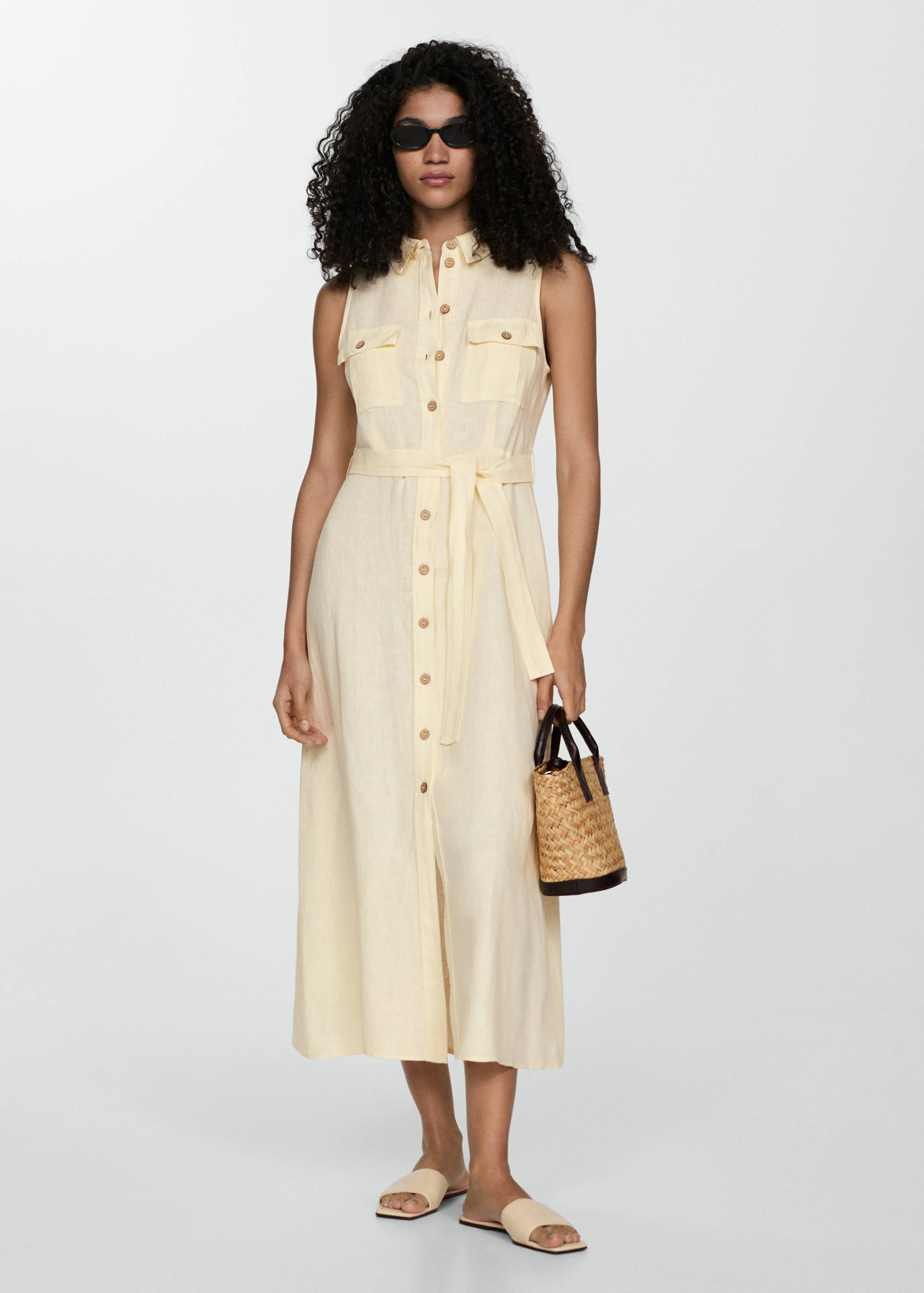 Linen-blend shirt dress - General plane