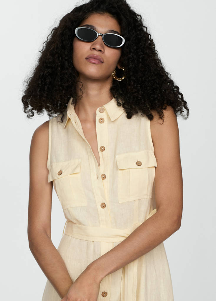 Linen-blend shirt dress — Pastel Yellow