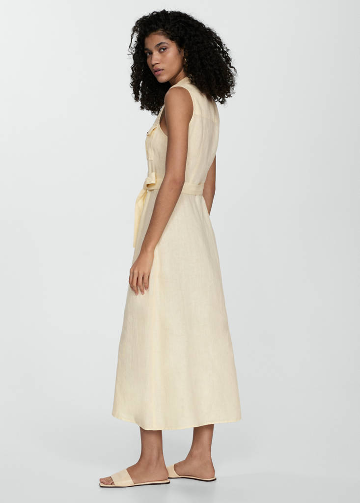Linen-blend shirt dress — Pastel Yellow