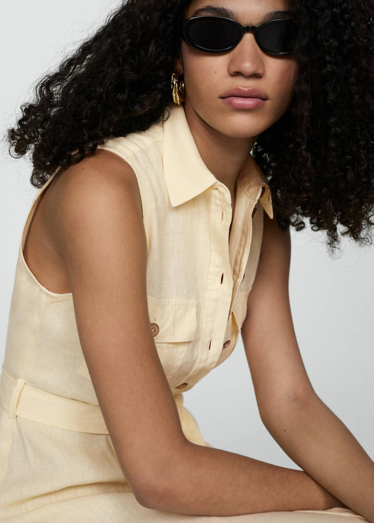 Linen-blend shirt dress — Pastel Yellow