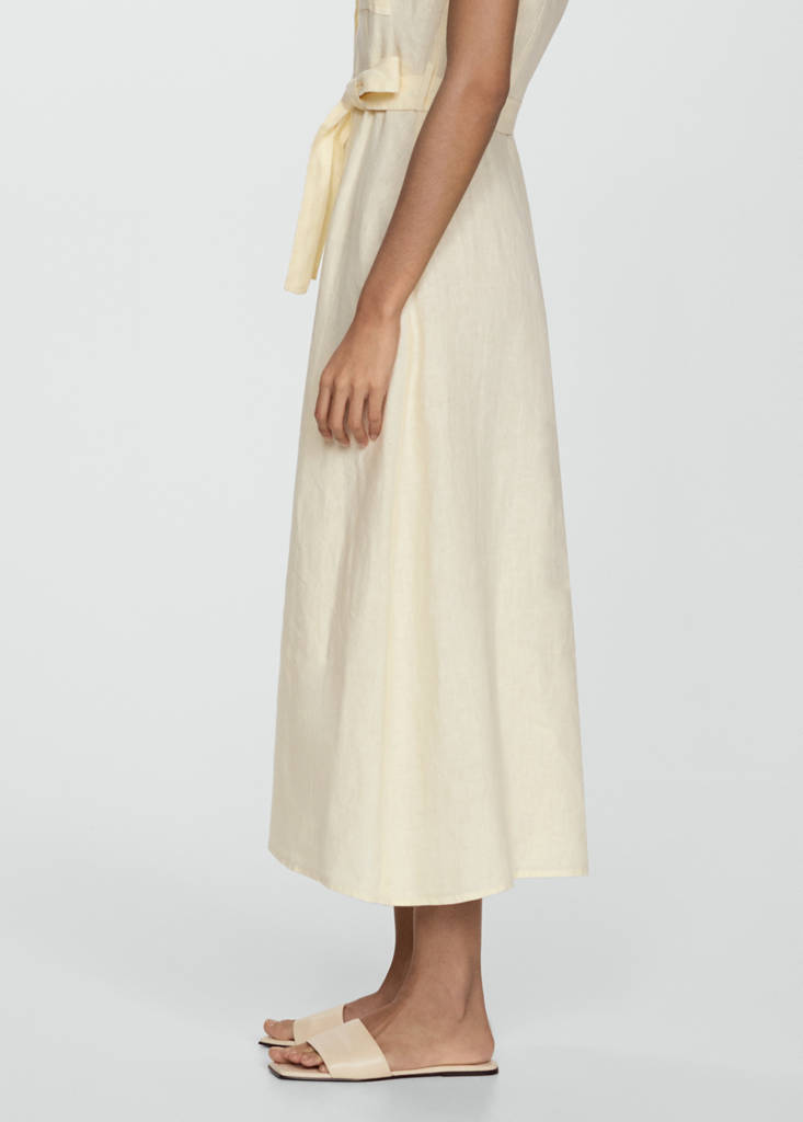 Linen-blend shirt dress — Pastel Yellow