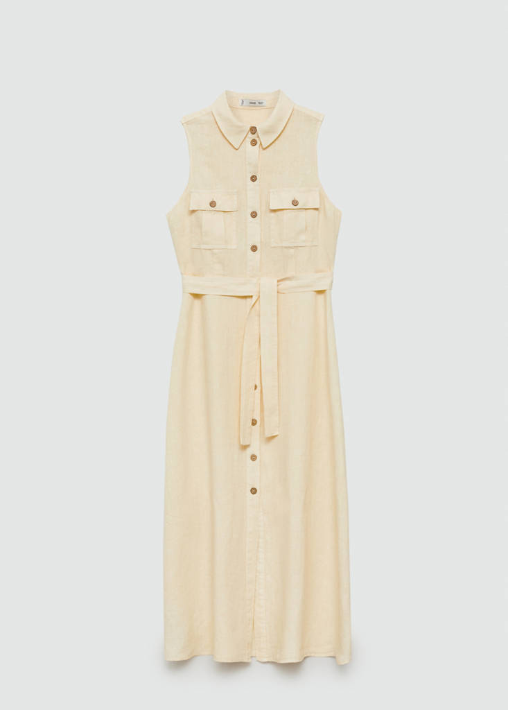 Linen-blend shirt dress — Pastel Yellow