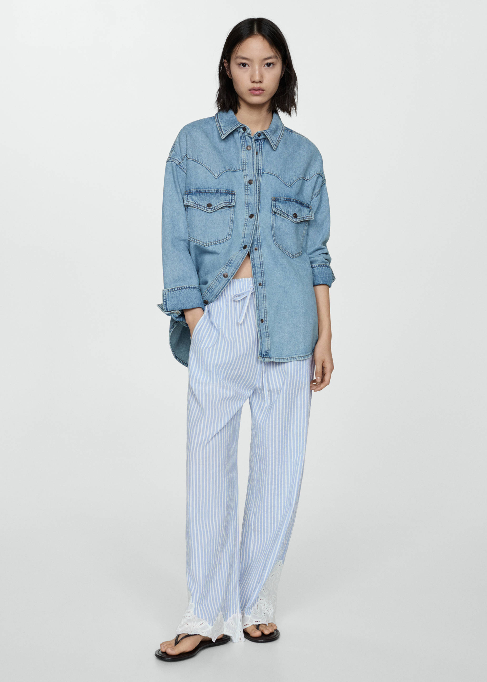 Embroidered striped trousers - Details of the article 2