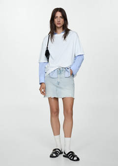 Denim miniskirt with frayed hem — Light Blue 2