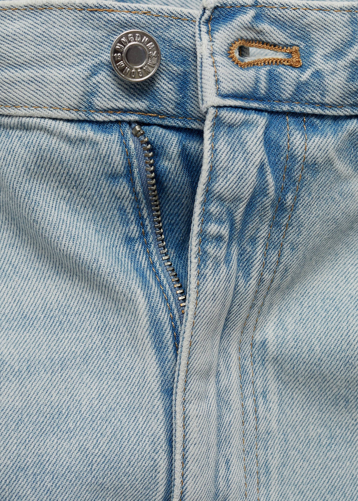 Denim miniskirt with frayed hem — Light Blue