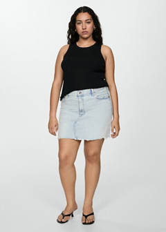 Denim miniskirt with frayed hem — Light Blue 5