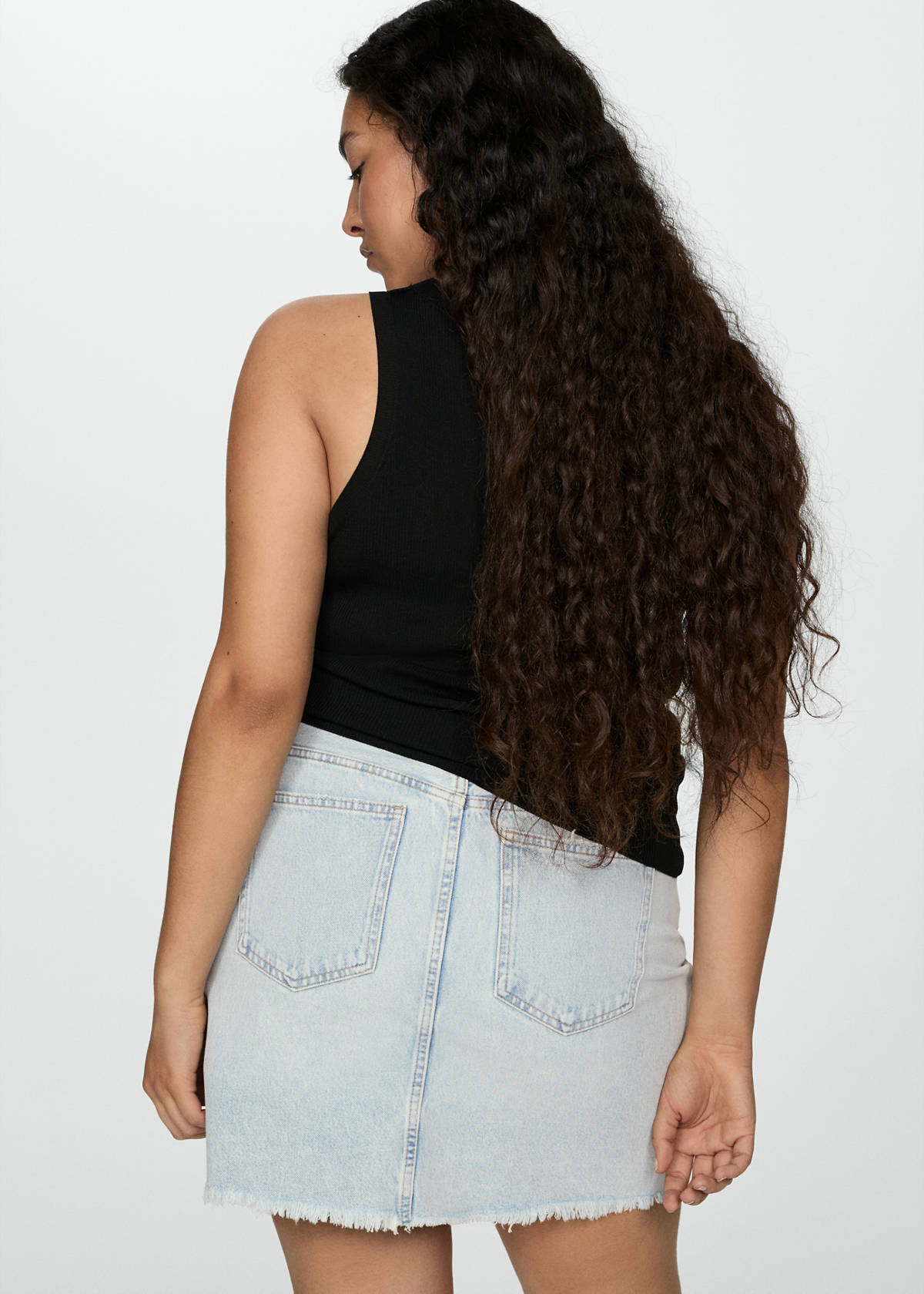 Denim miniskirt with frayed hem — Light Blue