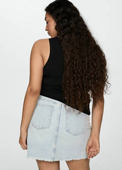Denim miniskirt with frayed hem — Light Blue 6