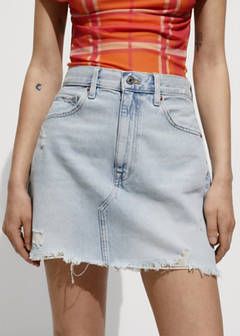 Denim miniskirt with frayed hem — Light Blue 11