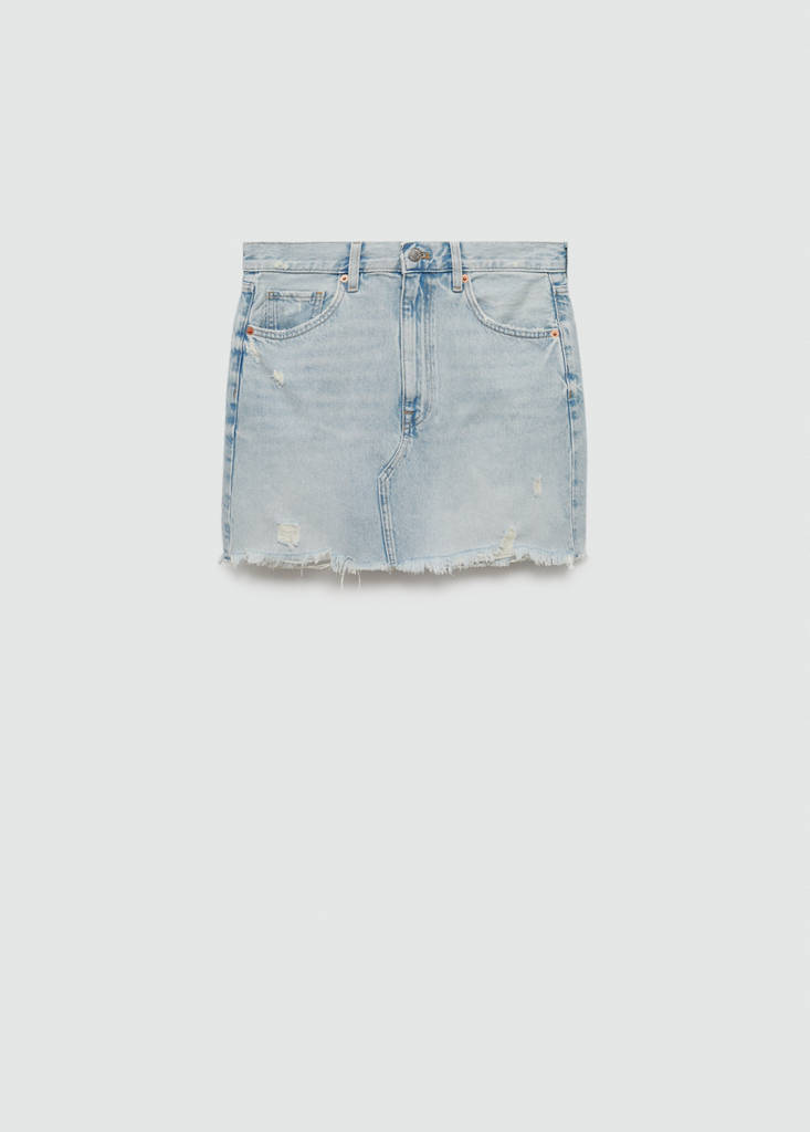 Denim miniskirt with frayed hem - thumbnail 4