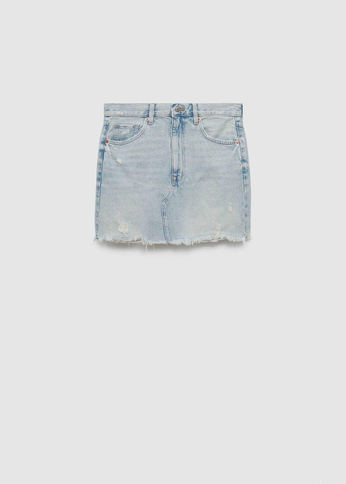 Denim miniskirt with frayed hem — Light Blue