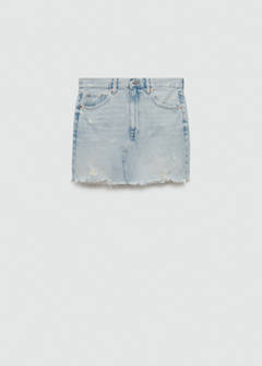 Denim miniskirt with frayed hem — Light Blue 8