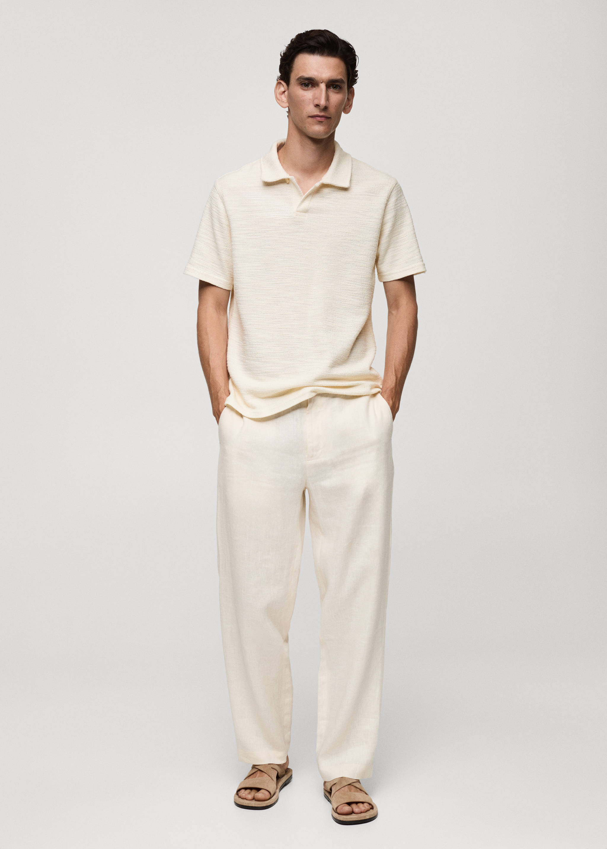 Regular-fit textured knitted polo shirt - General plane