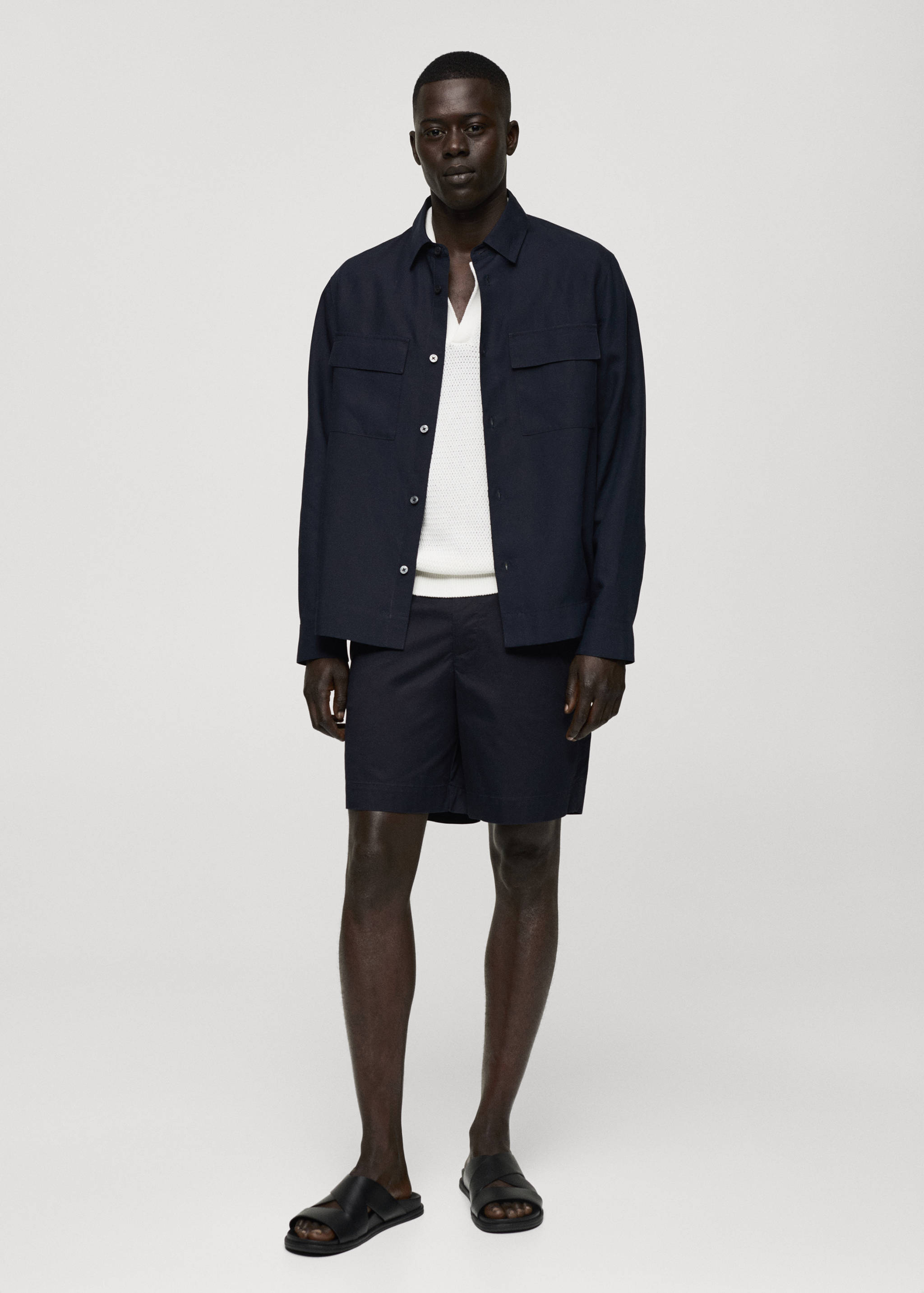 天丝亚麻口袋外套衬衫 - null