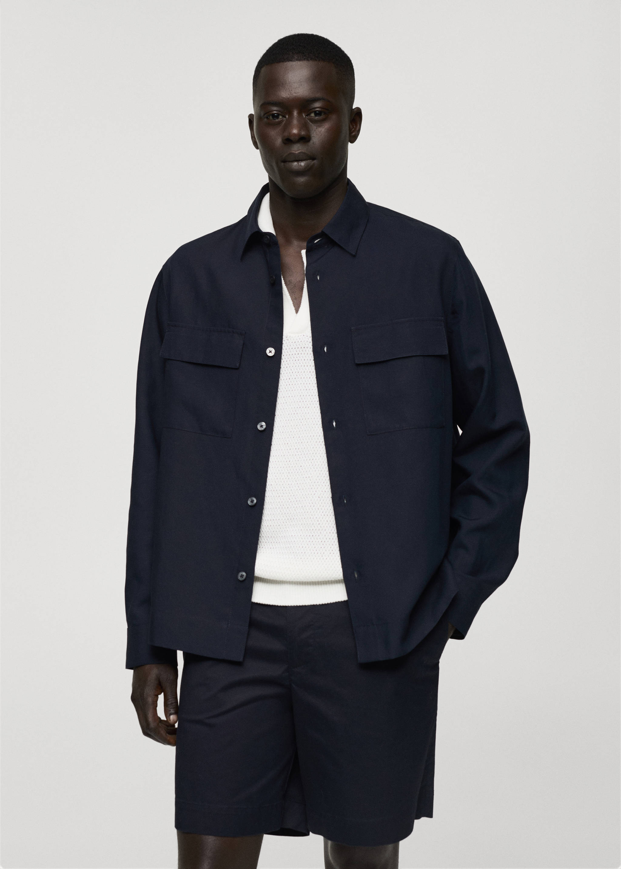 天丝亚麻口袋外套衬衫 - null