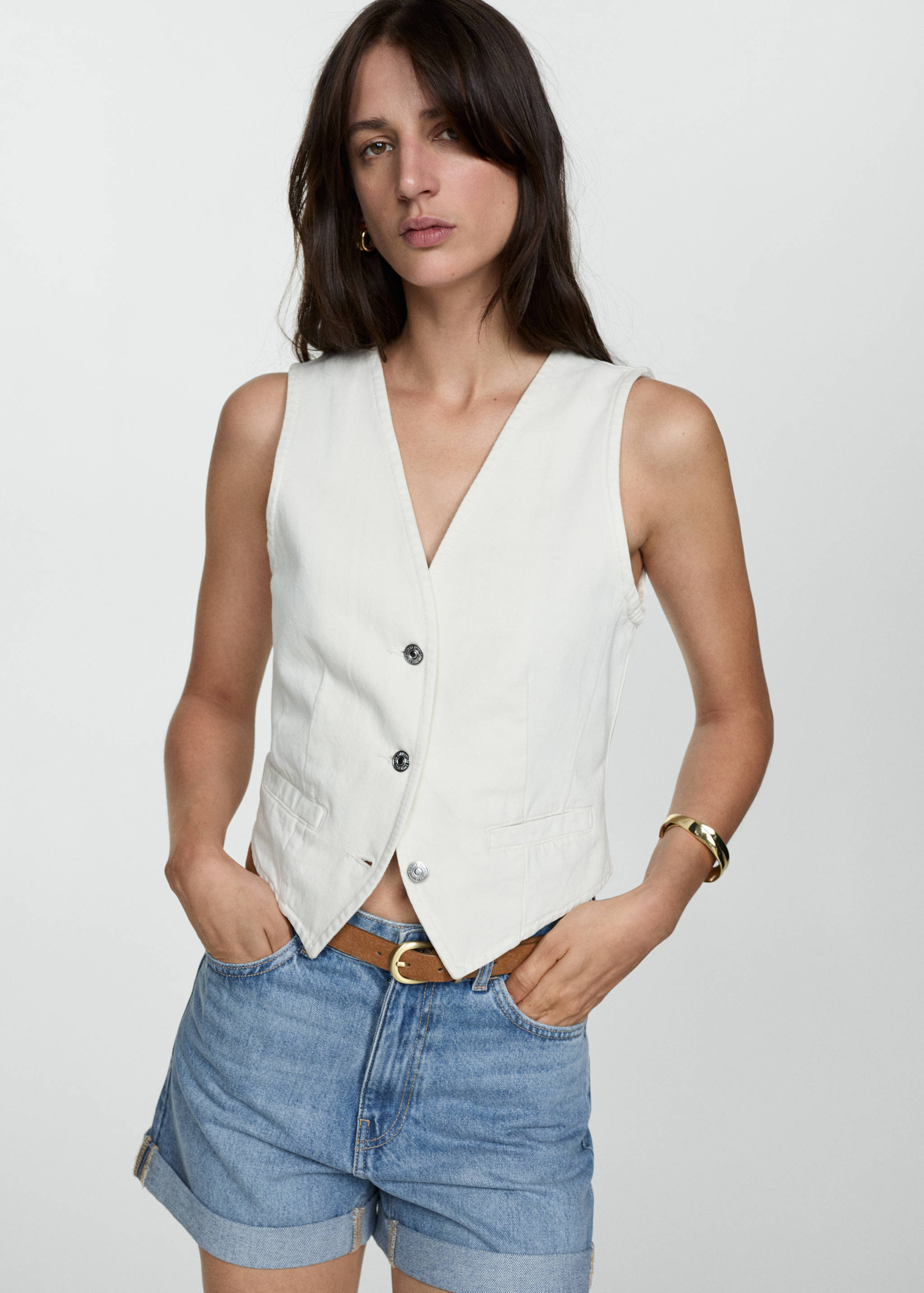 High-waisted mom-fit denim shorts - Medium plane