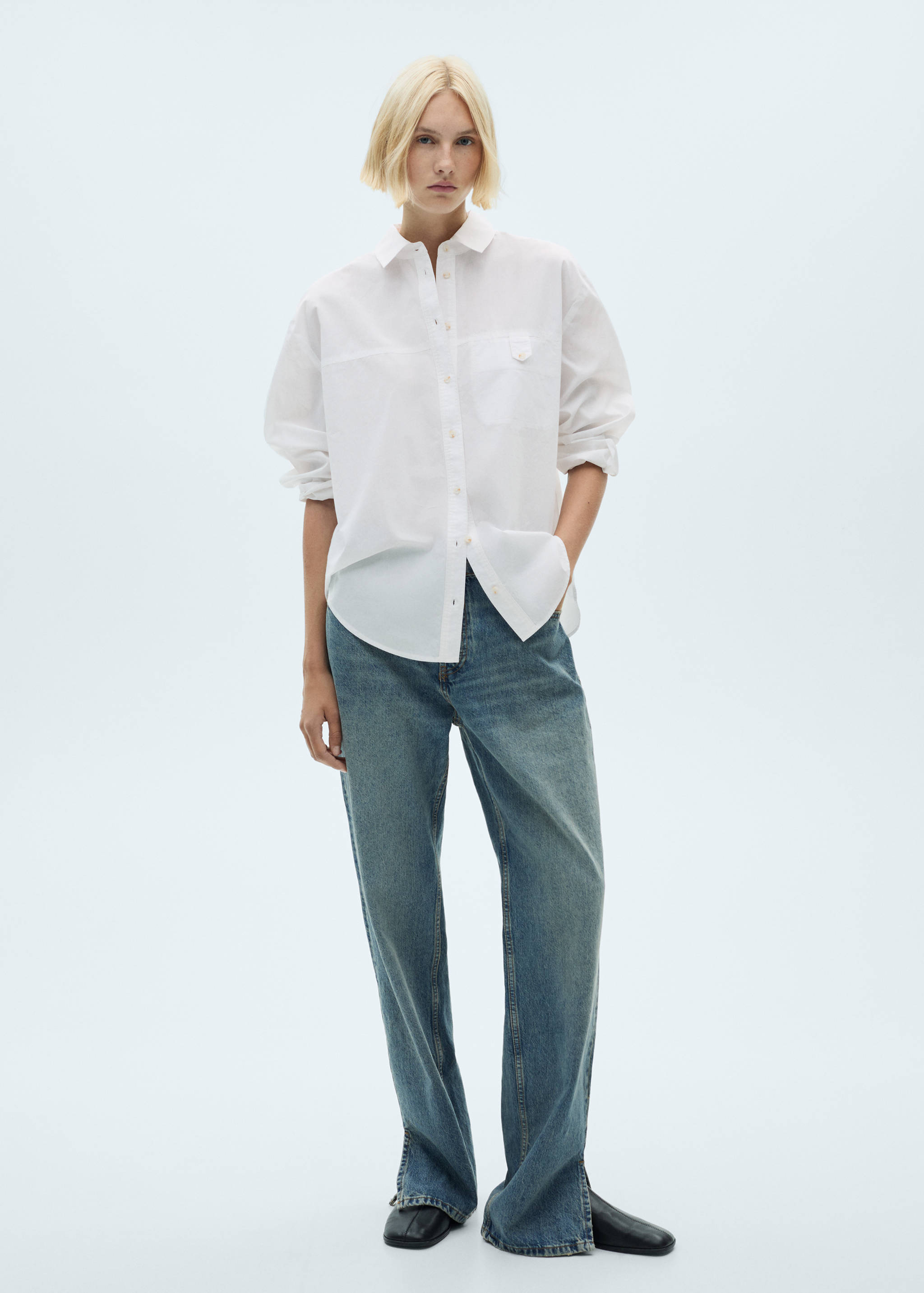 Katoenen blouse met decoratieve knoop - Overzichtstekening