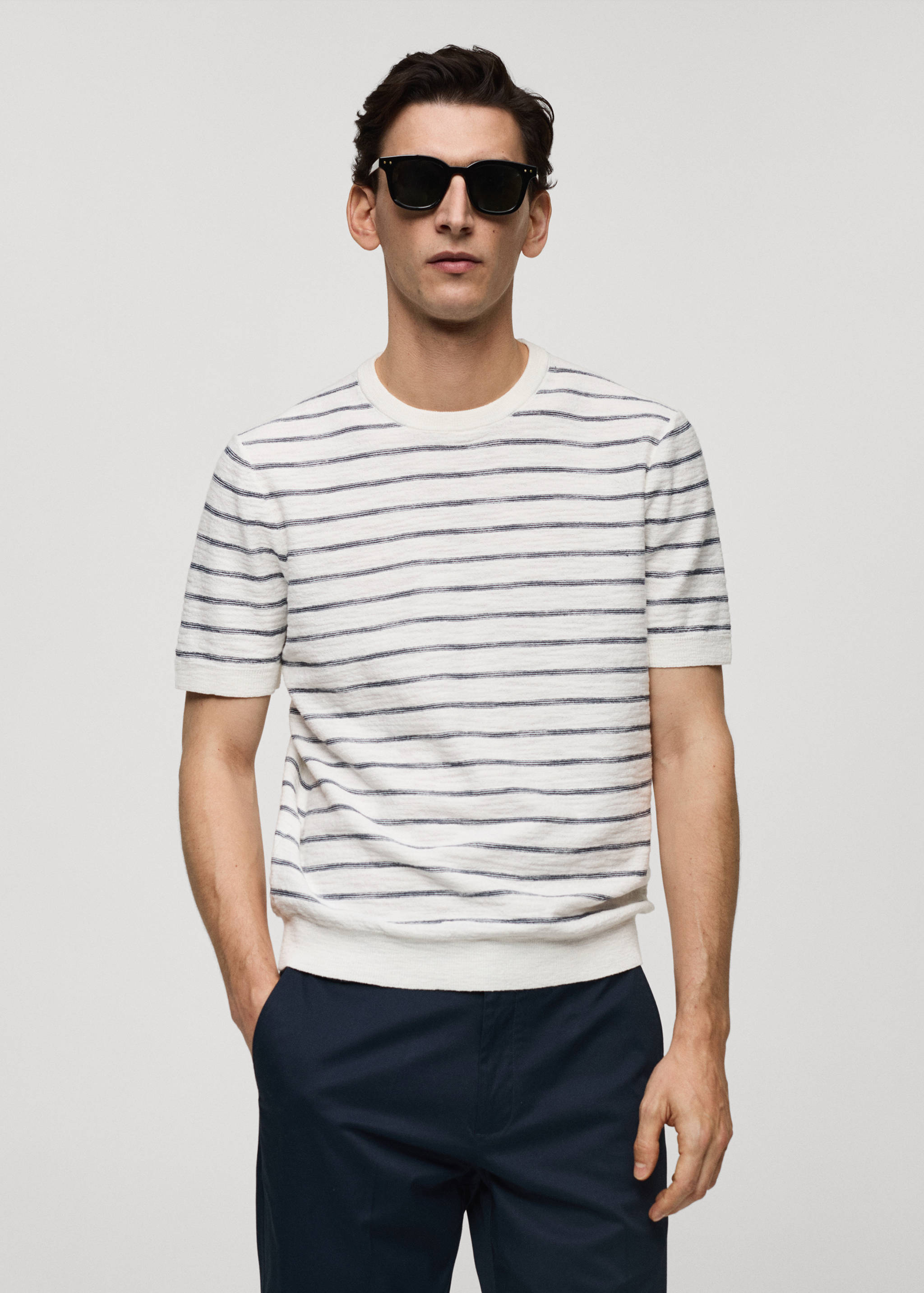 条纹针织棉T恤 - null