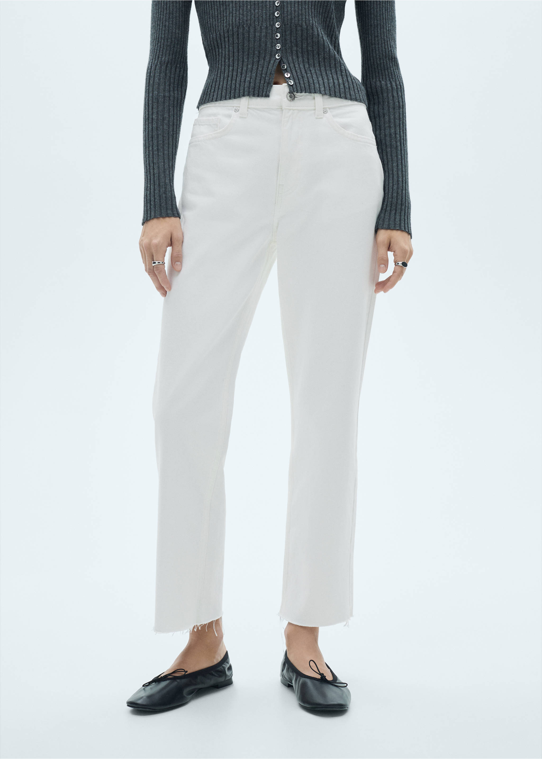 Jeans Blanca rectos crop - Plano medio, Blanco. Ref: 77050588-00.