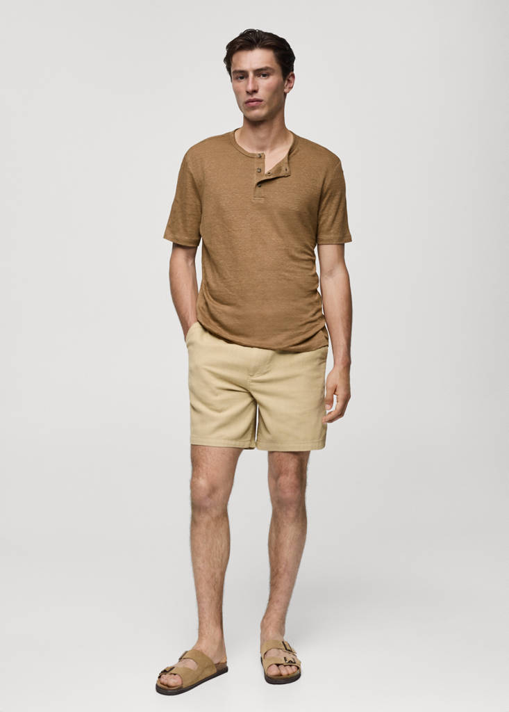 Slim-fit linen-blend t-shirt — Beige