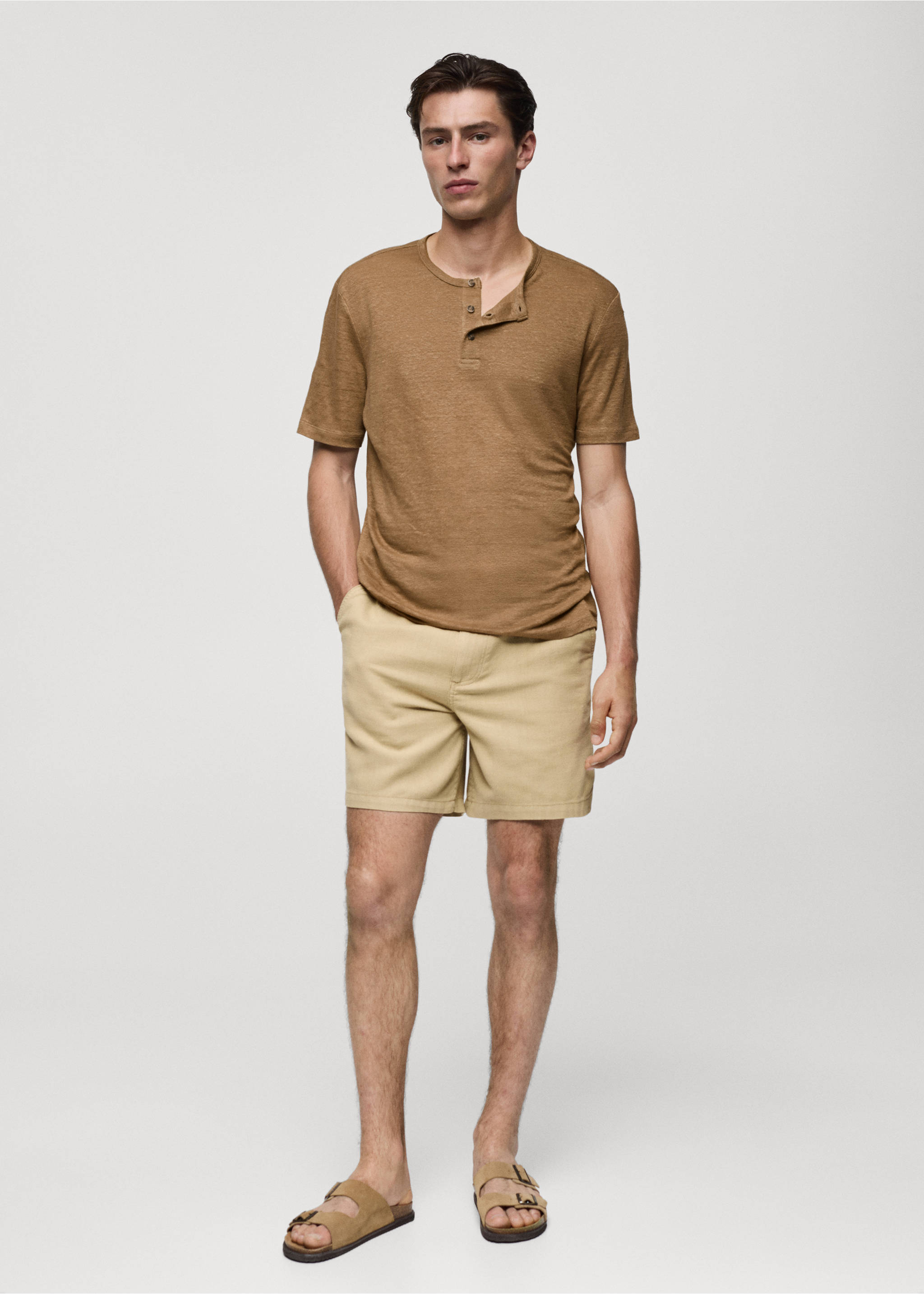 Linen and cotton blend T-shirt - General plane, Beige. Ref: 77050597-00.