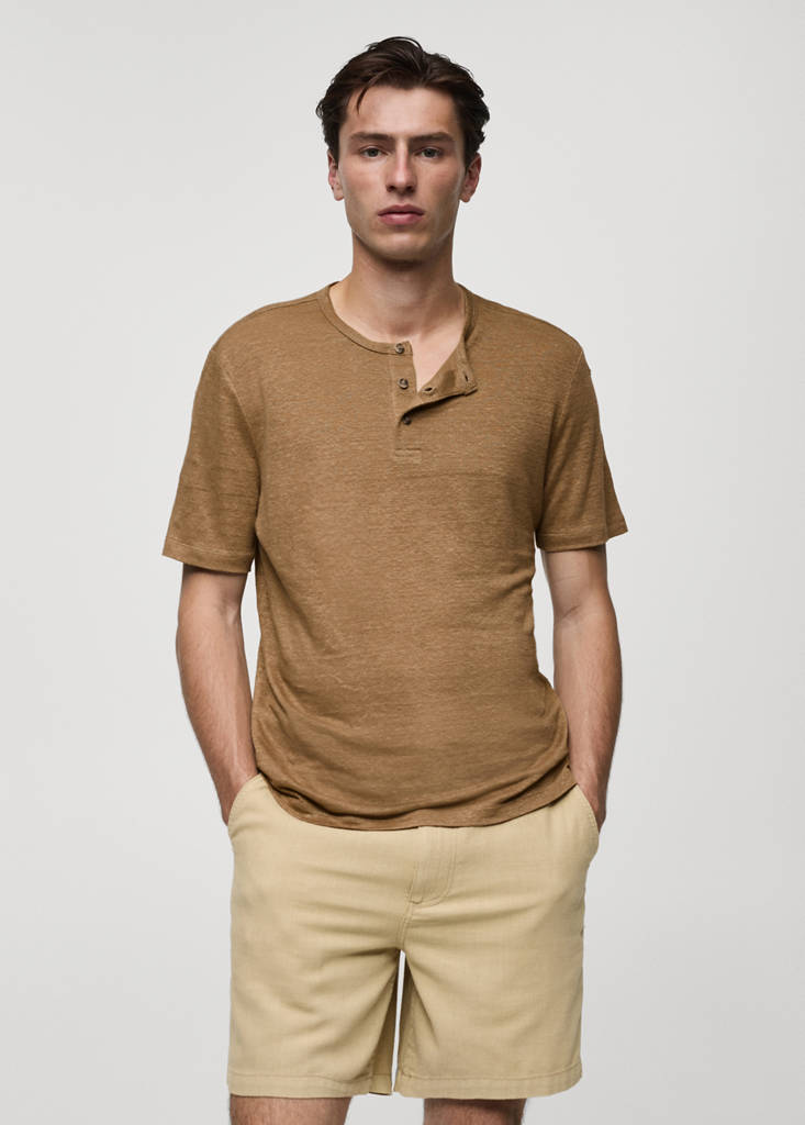 Slim-fit linen-blend t-shirt — Beige