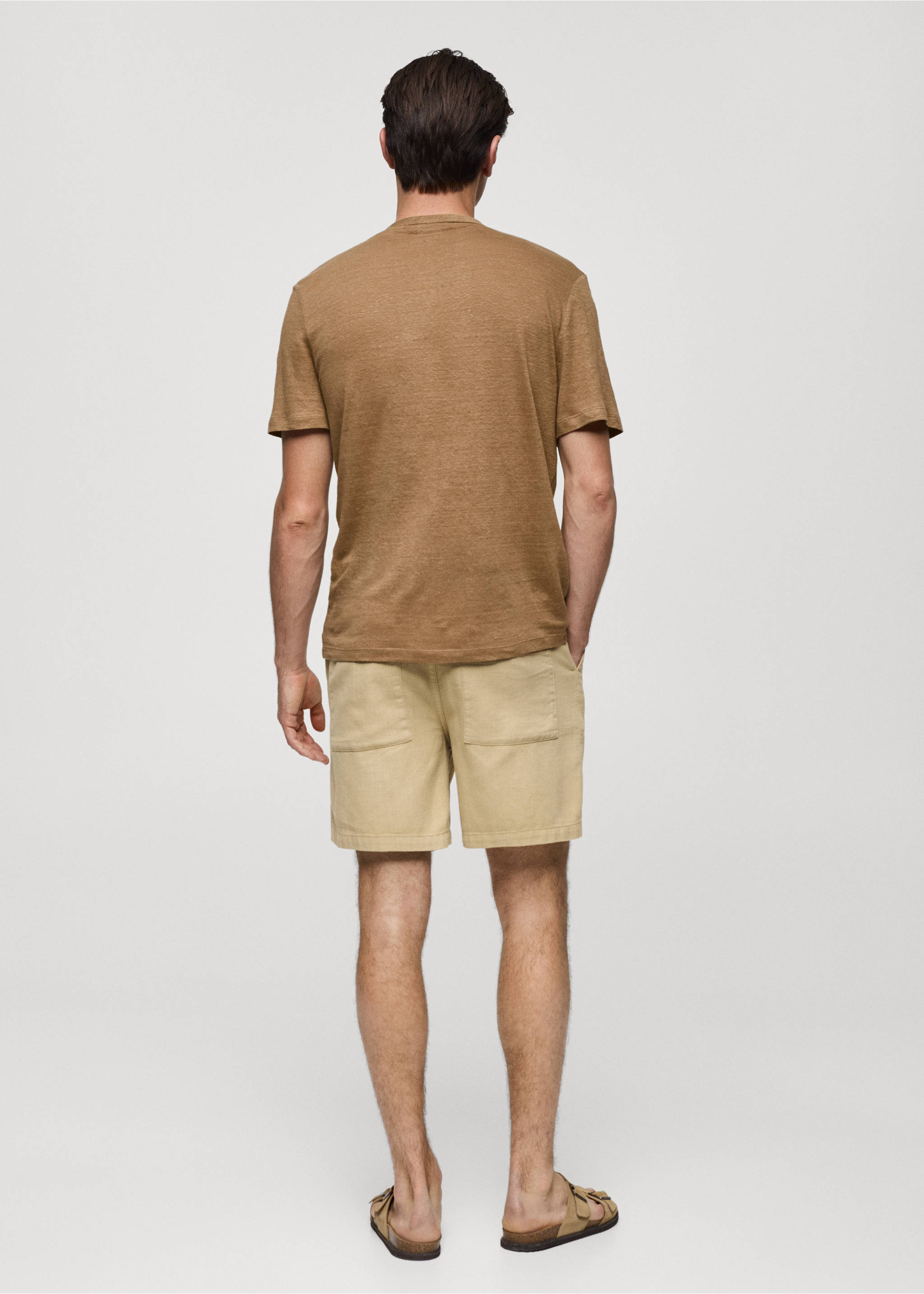 Linen and cotton blend T-shirt - Reverse of the article, Beige. Ref: 77050597-00.