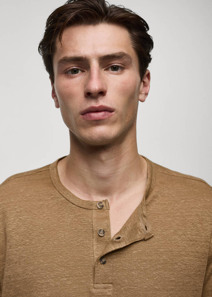 Slim-fit linen-blend t-shirt — Beige
