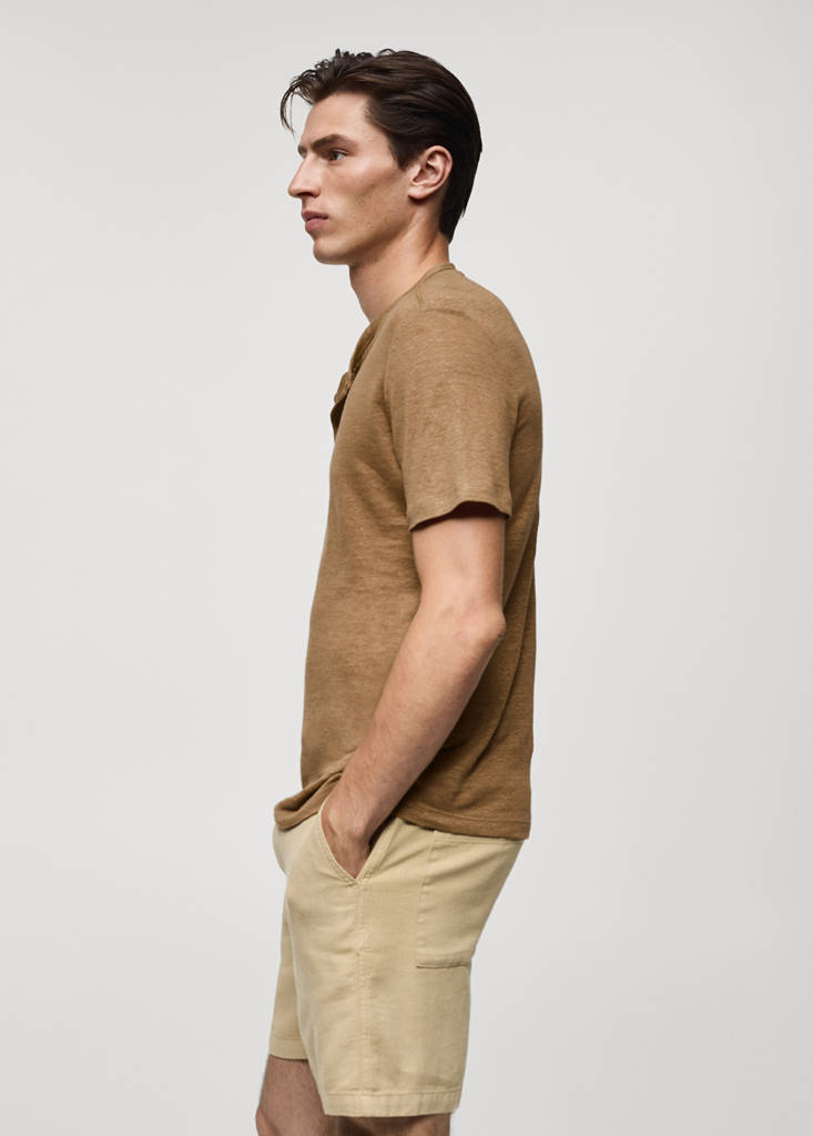 Slim-fit linen-blend t-shirt — Beige