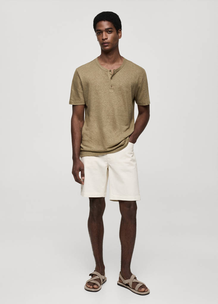 Slim-fit linen-blend t-shirt — Khaki