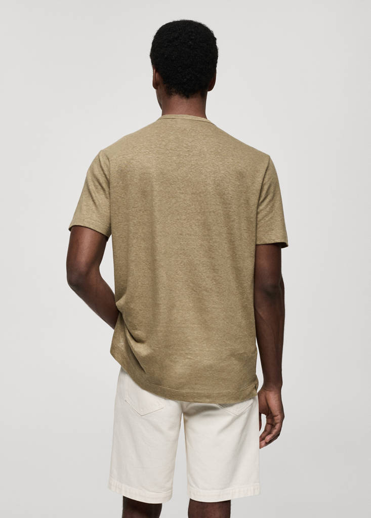Slim-fit linen-blend t-shirt — Khaki