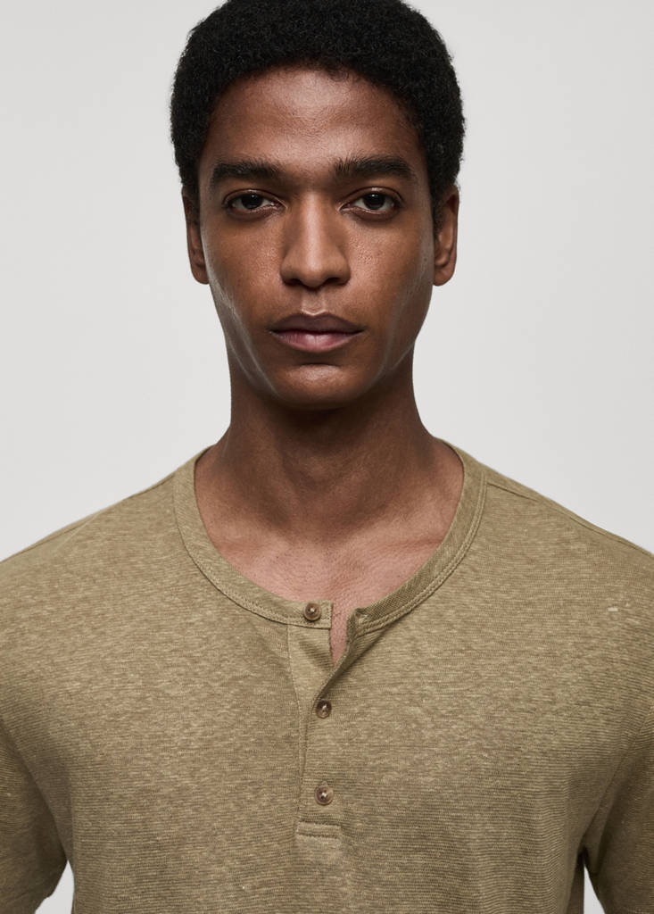 Slim-fit linen-blend t-shirt — Khaki