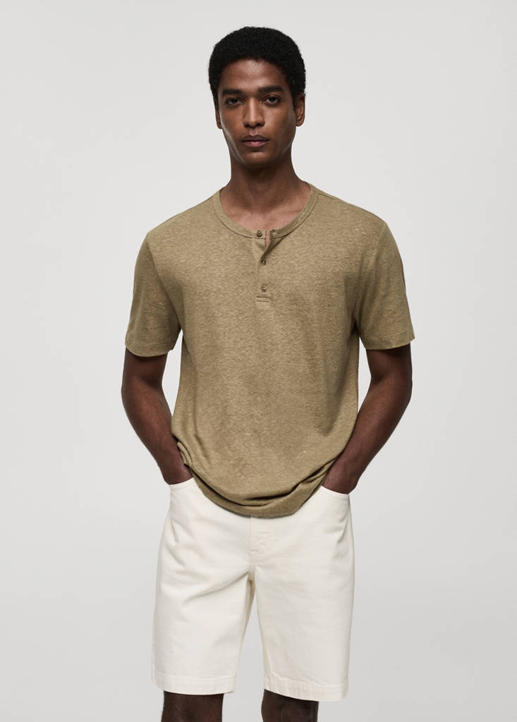 Slim-fit linen-blend t-shirt — Khaki