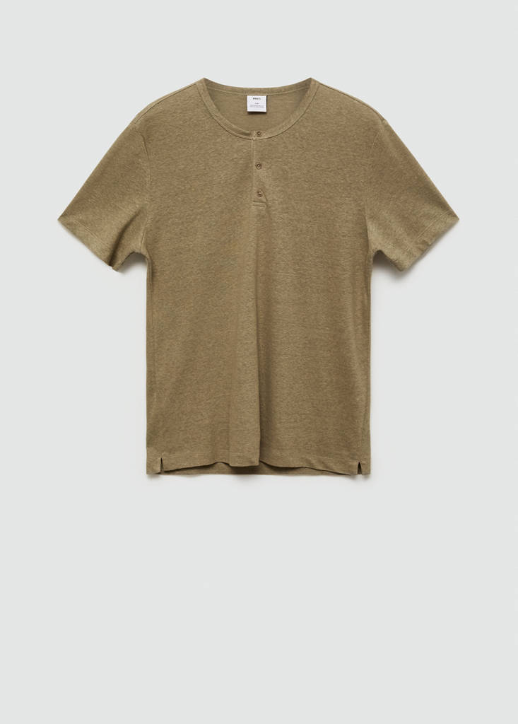 Slim-fit linen-blend t-shirt — Khaki
