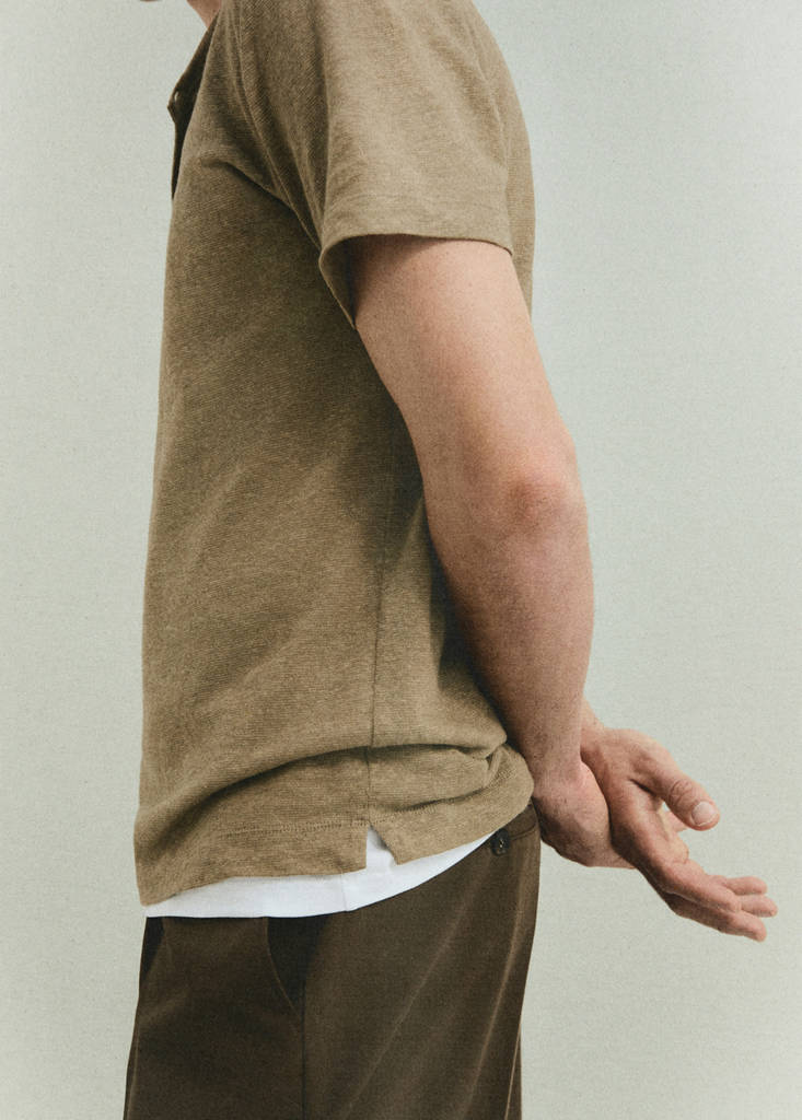 Slim-fit linen-blend t-shirt — Khaki