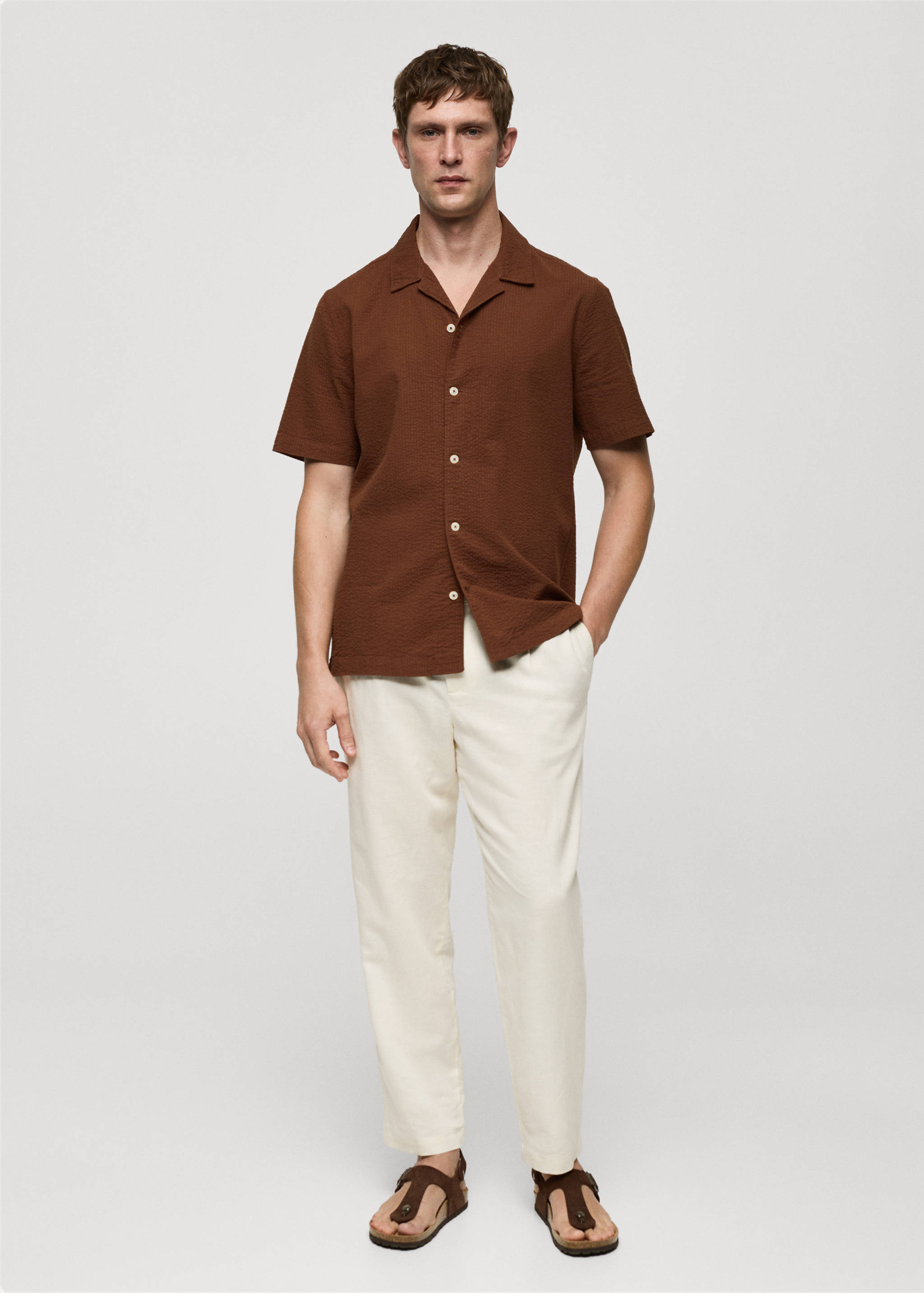 Regular-fit 100% seersucker cotton shirt - General plane
