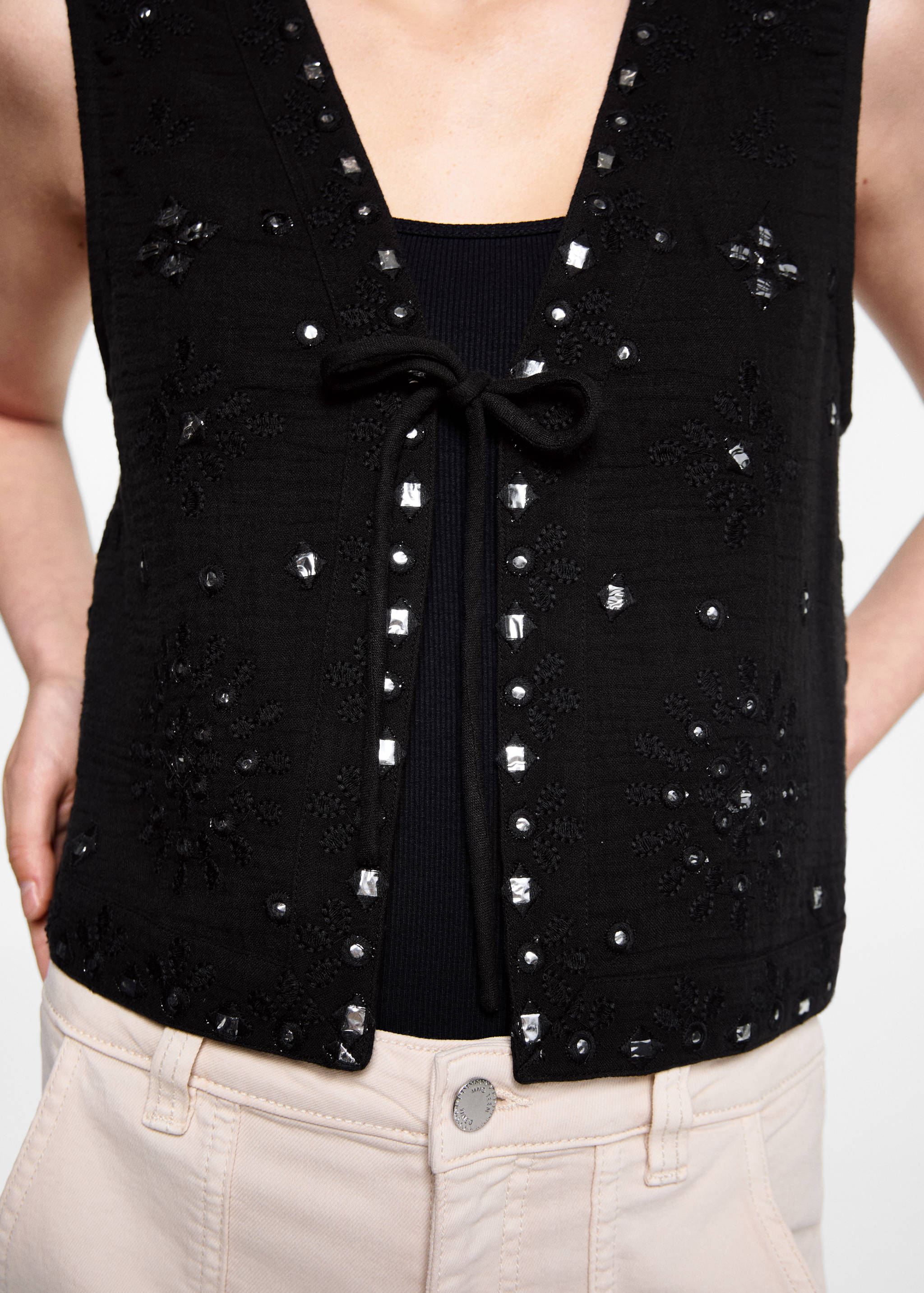 Gilet Mango Brodé Miroir Noir, Taille XXL, Neuf Avec étiquette