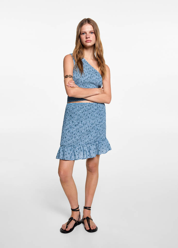 MANGO TEEN - Jupe imprimée froncée bleu ciel - XXS - Fille Teen