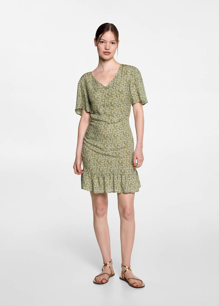 MANGO TEEN - Robe à fleurs volantée vert - XXS - Fille Teen
