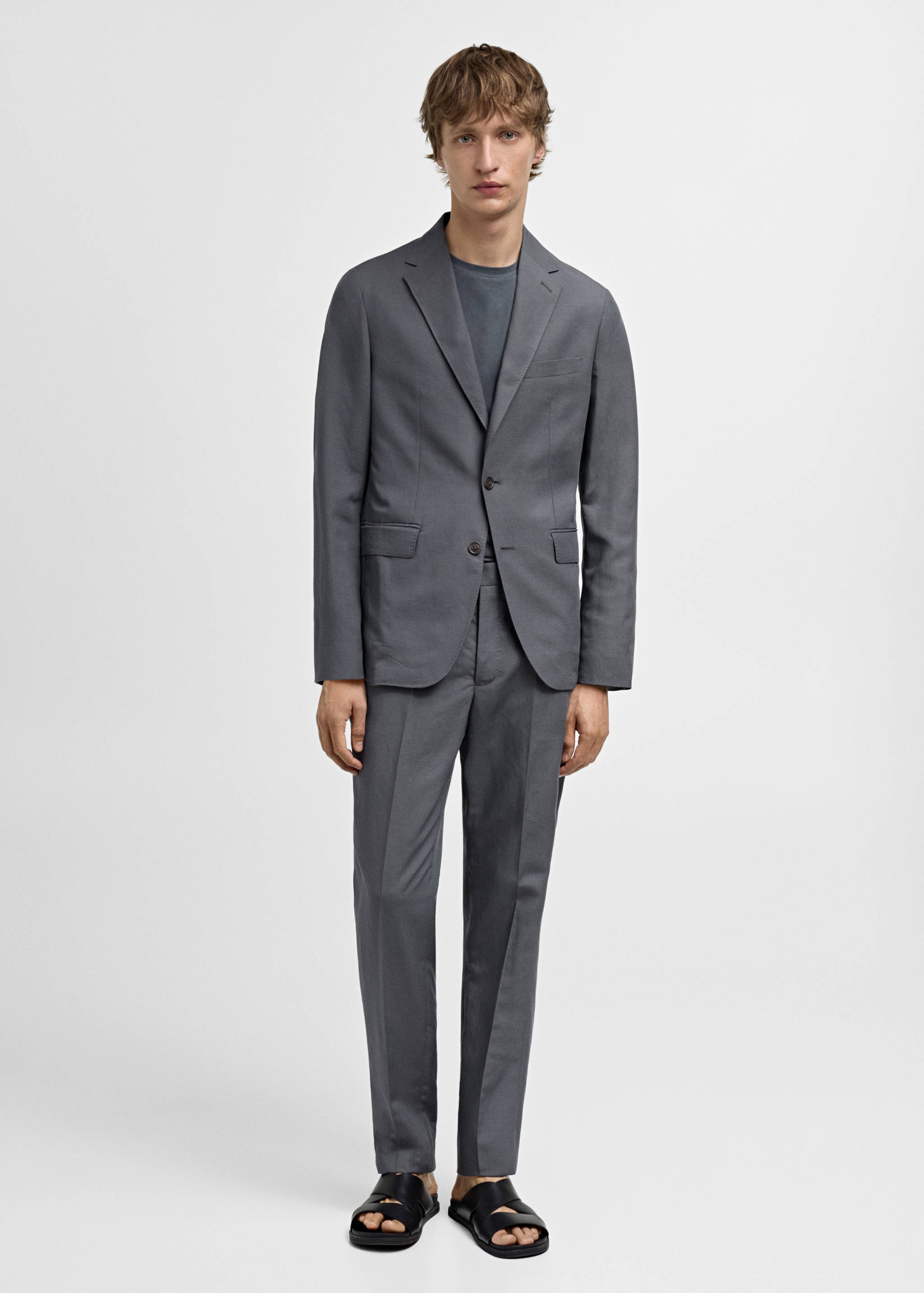 Slim-fit linen-blend suit pants - General plane