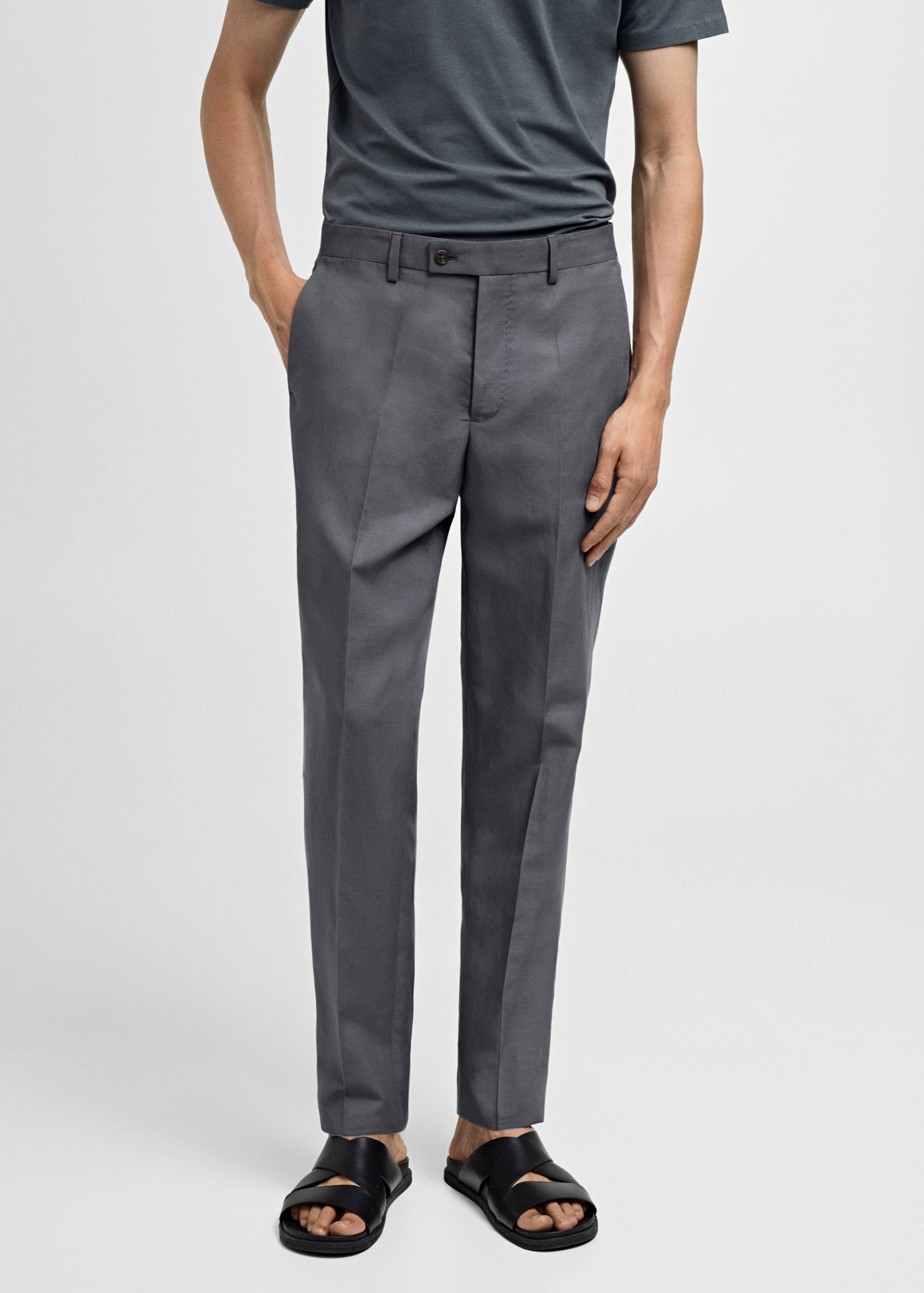 Slim-fit linen-blend suit pants - Medium plane