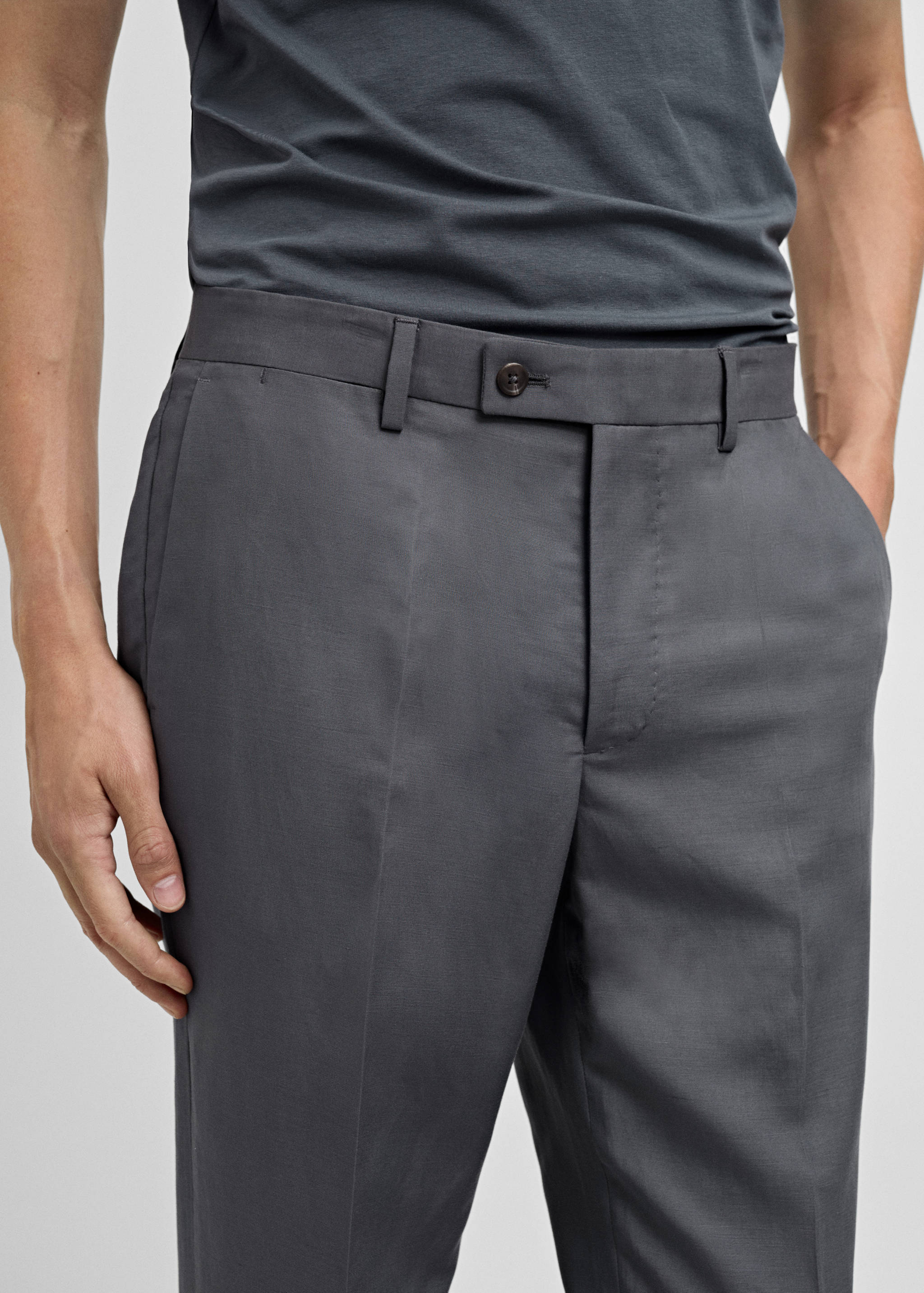 Slim-fit linen-blend suit pants - Details of the article 1