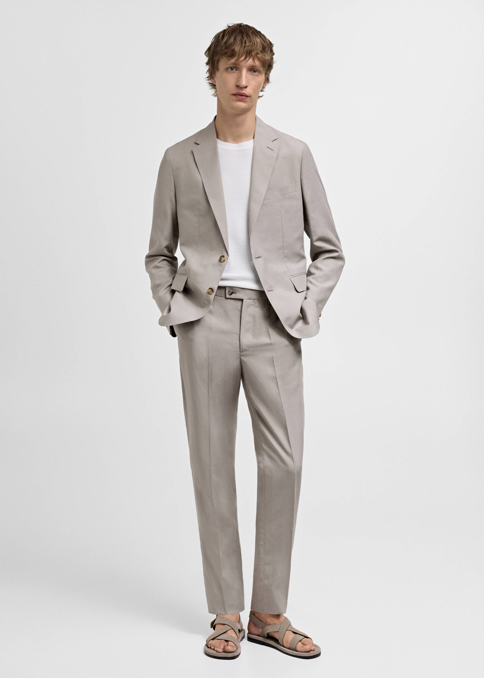 Slim-fit linen-blend suit pants - General plane
