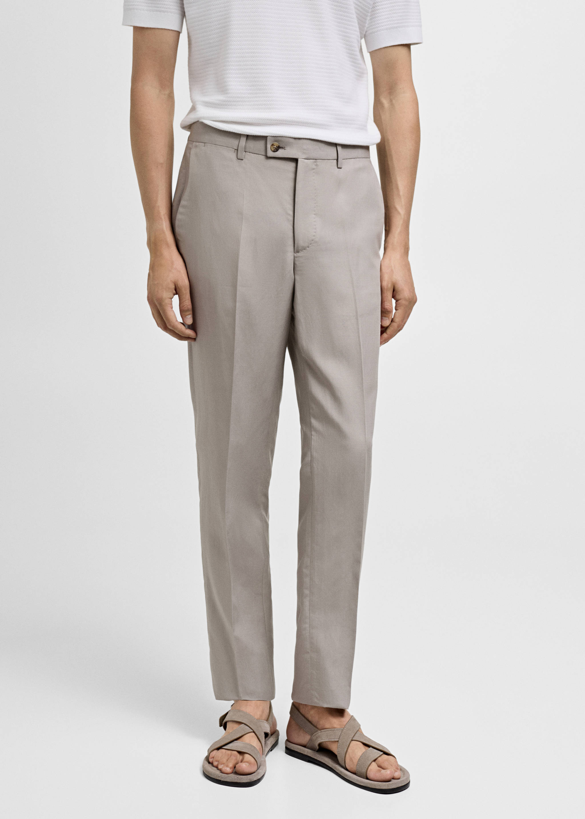 Slim-fit linen-blend suit pants - Medium plane