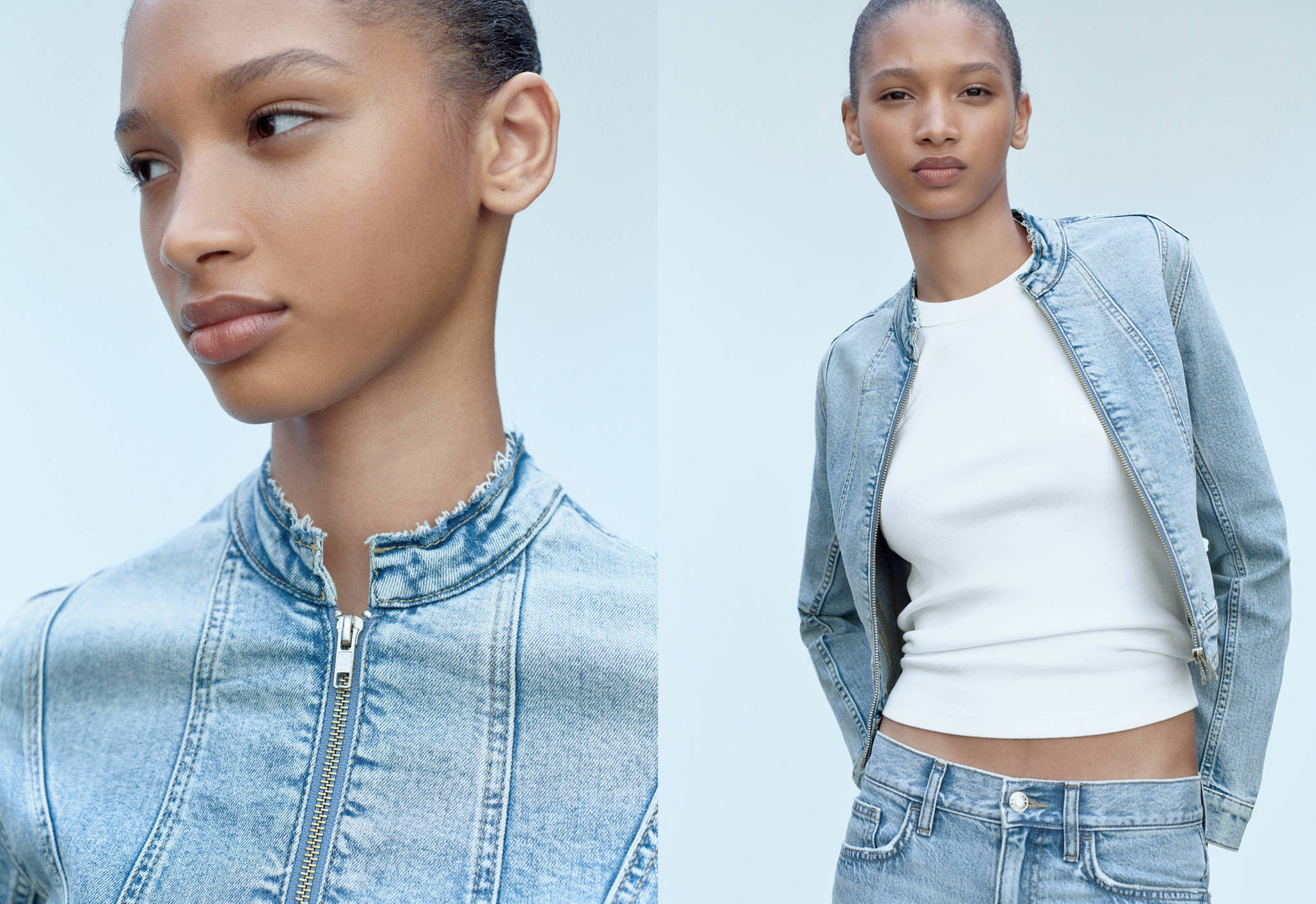 Mango Fermuarlı denim mont görsel 8