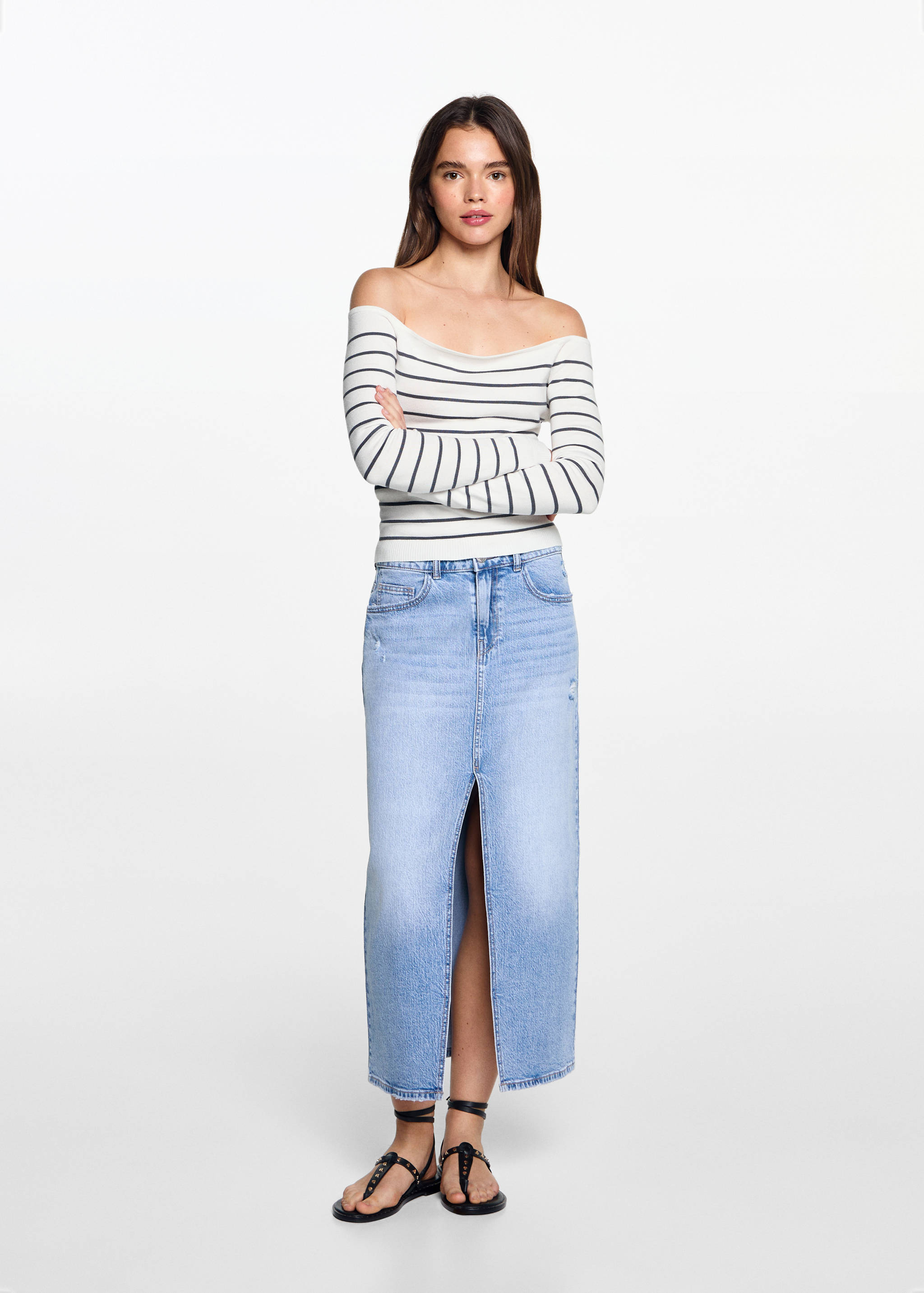 Striped boat-neck sweater - General plane