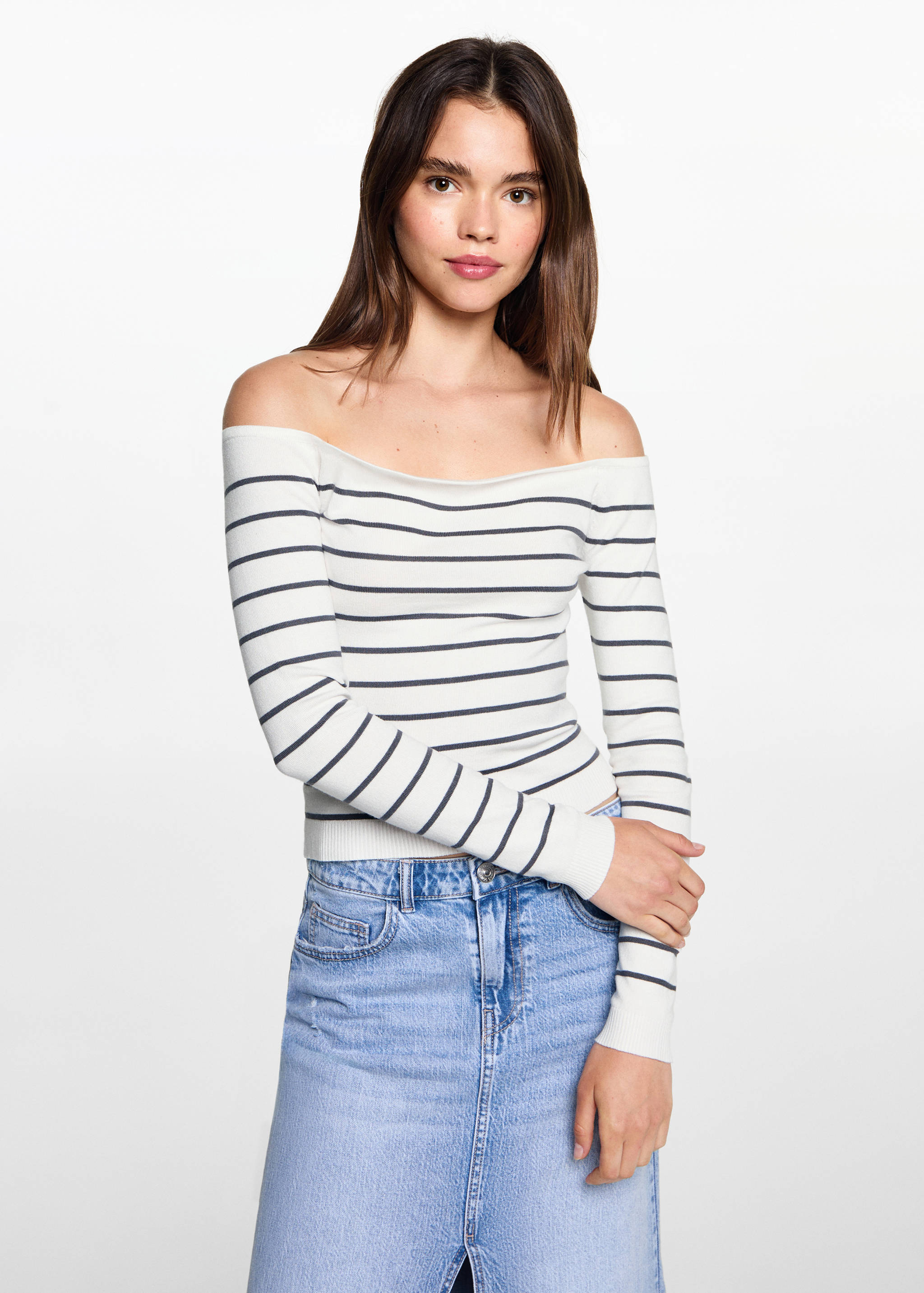 Striped boat-neck sweater - Medium plane