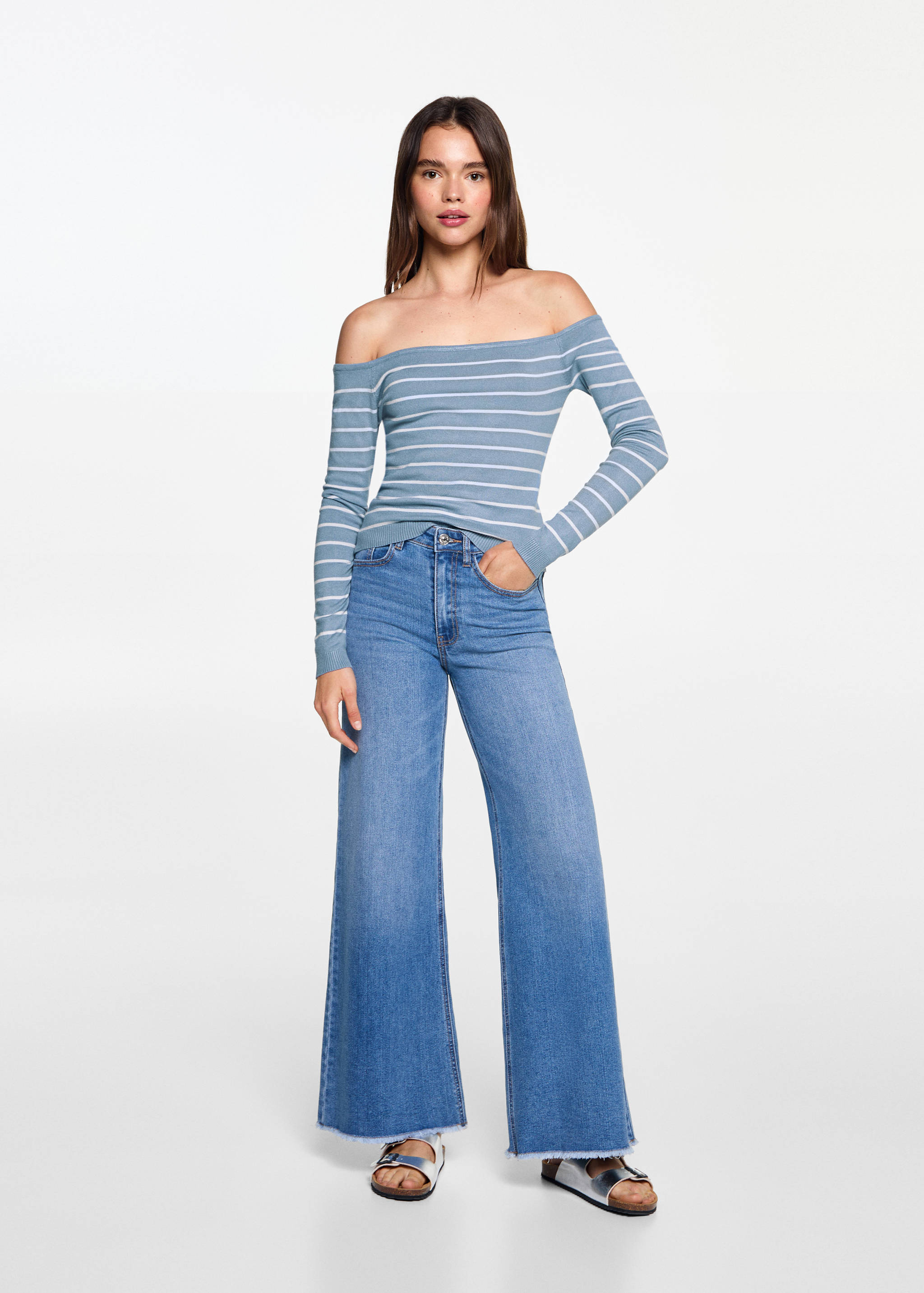 Striped boat-neck sweater - General plane